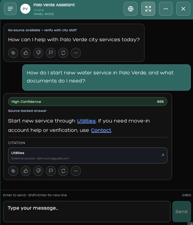 Palo Verde Assistant 311 utility problem routing