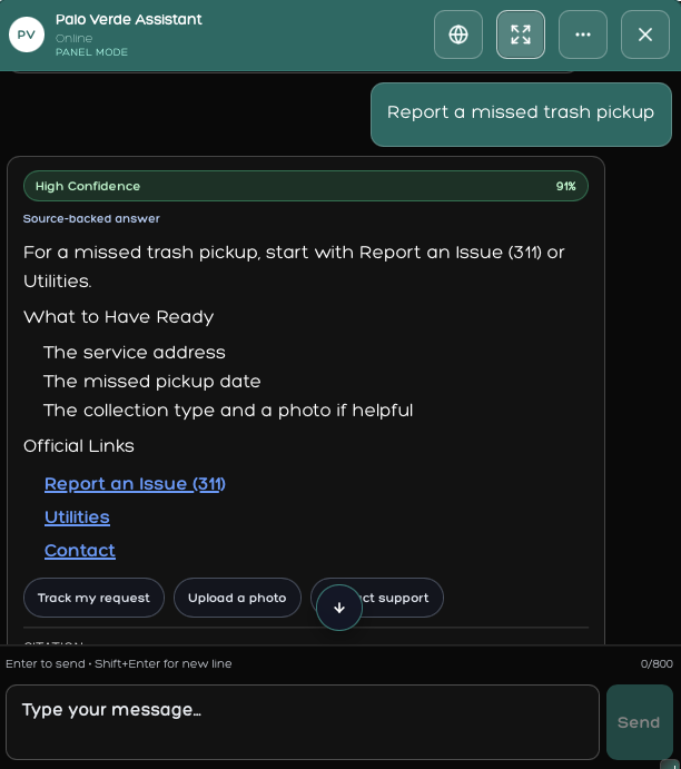 Palo Verde Assistant missed trash pickup response
