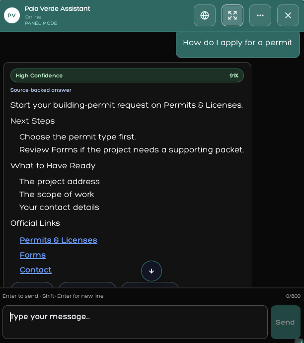 Palo Verde Assistant permit application response