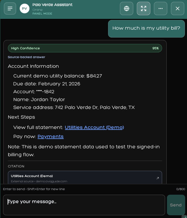 Palo Verde Assistant pothole reporting flow
