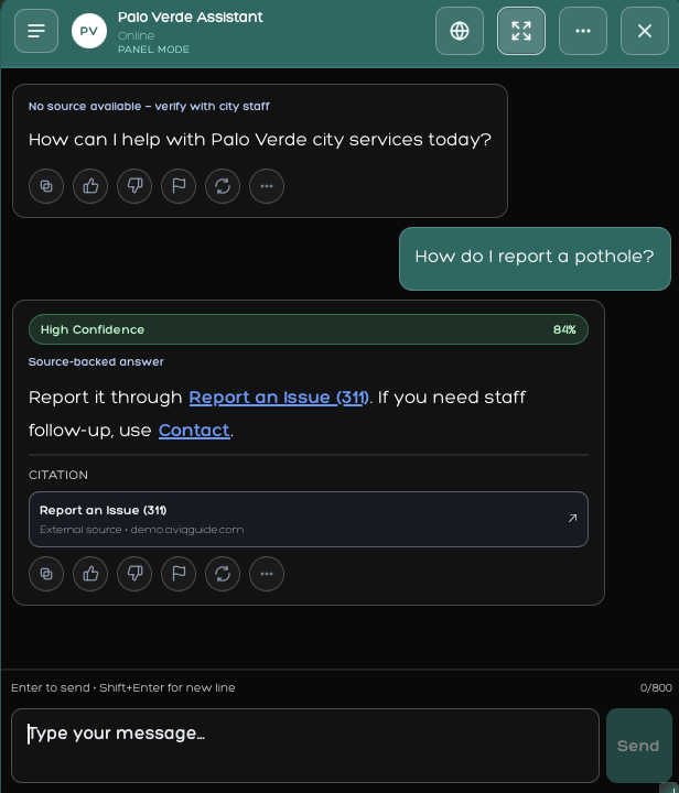 Palo Verde Assistant utility billing account details