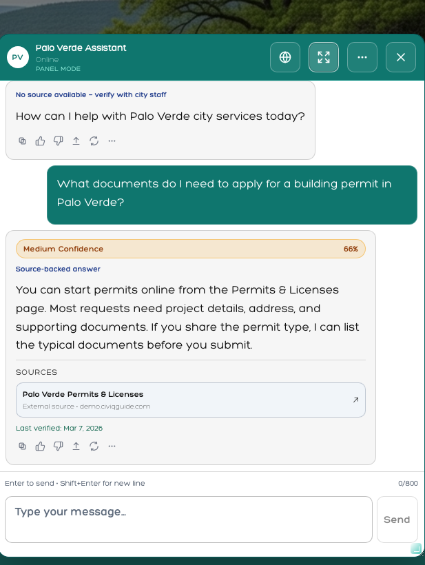 Resident AI assistant conversation interface