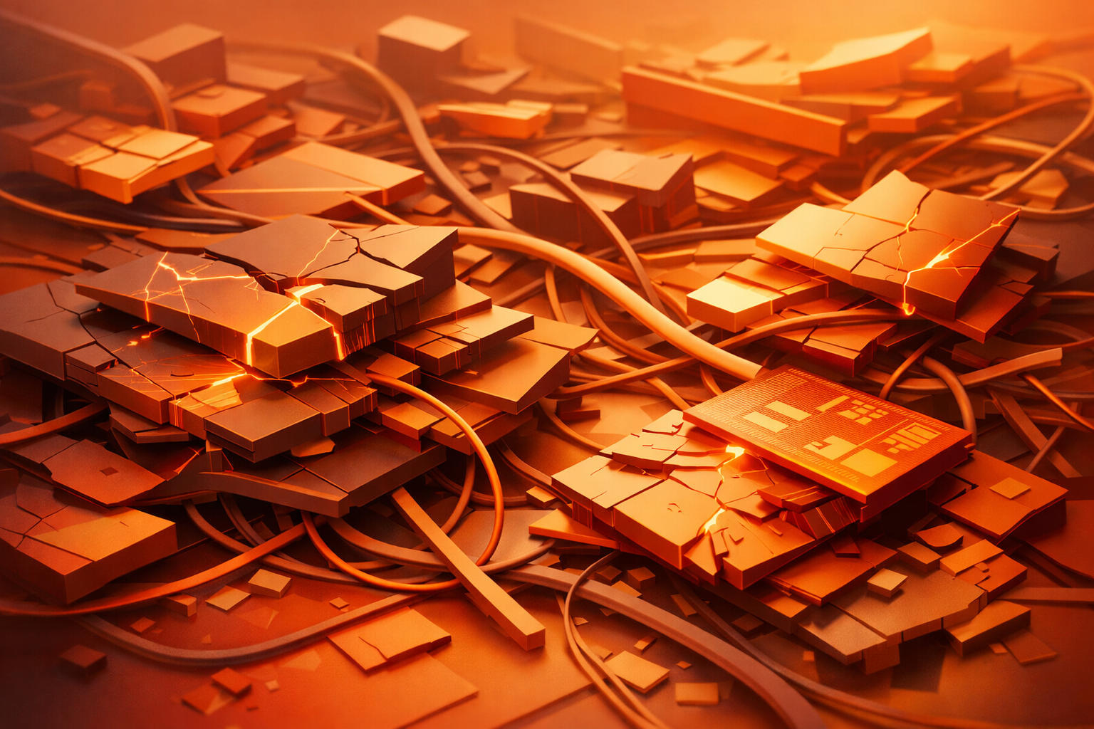 Abstract fractured infrastructure visual representing broken government digital services